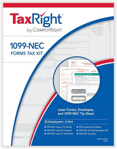 2024 TaxRight 1099-NEC Tax Kit (4-Part) | 15 Recipients |Self-Seal Envelopes Included (No Software) in Kuwait