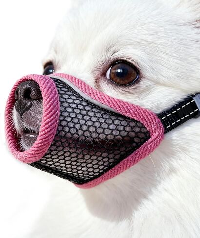 Dog Muzzle, Soft Mesh Muzzles for Small Dogs, Chihuahua Yorkie Pom, Short Snout Mouth Guard for Barking Biting Grooming, Breathable Adjustable Puppy Muzzle (Cherry Red, XXS) in Saudi Arabia