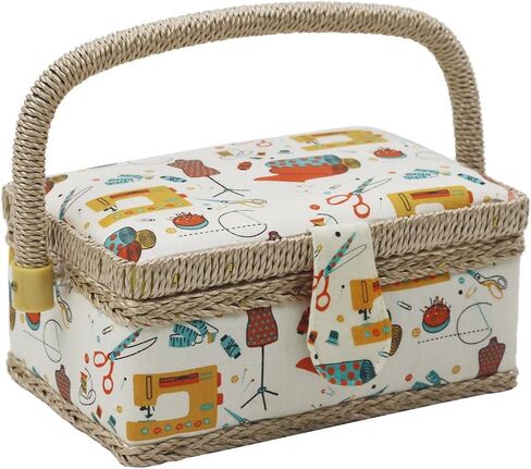 D&D Sewing Basket with Sewing Kit Accessories, Small Sewing Box for Kids, Sewing Theme White in Saudi Arabia