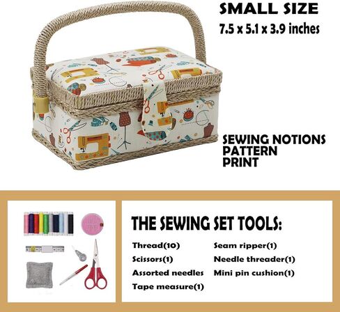 D&D Sewing Basket with Sewing Kit Accessories, Small Sewing Box for Kids, Sewing Theme White in Saudi Arabia