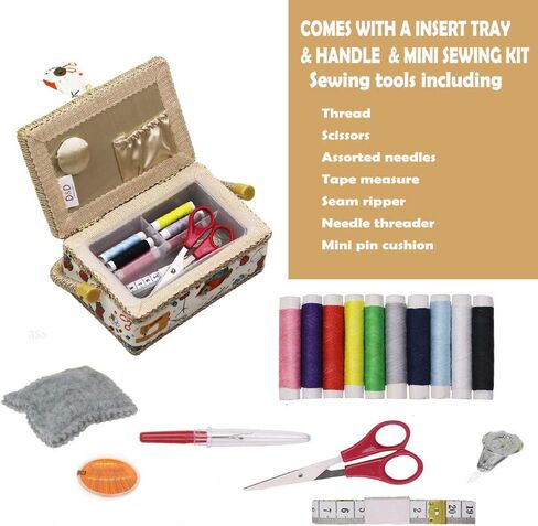 D&D Sewing Basket with Sewing Kit Accessories, Small Sewing Box for Kids, Sewing Theme White in Saudi Arabia