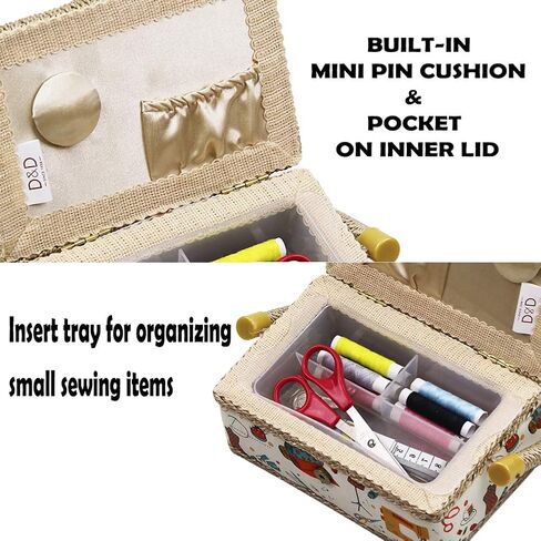 D&D Sewing Basket with Sewing Kit Accessories, Small Sewing Box for Kids, Sewing Theme White in Saudi Arabia