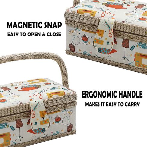 D&D Sewing Basket with Sewing Kit Accessories, Small Sewing Box for Kids, Sewing Theme White in Saudi Arabia