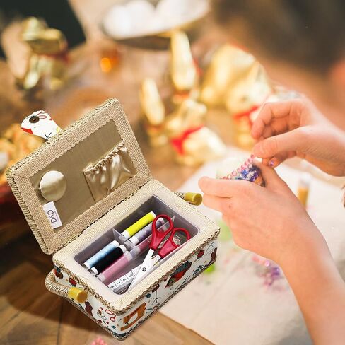 D&D Sewing Basket with Sewing Kit Accessories, Small Sewing Box for Kids, Sewing Theme White in Saudi Arabia
