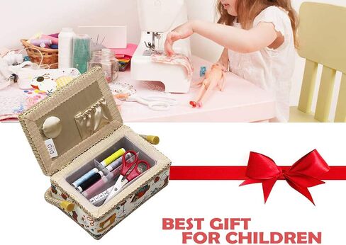 D&D Sewing Basket with Sewing Kit Accessories, Small Sewing Box for Kids, Sewing Theme White in Saudi Arabia