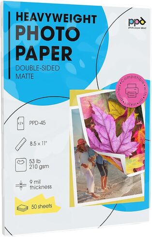 PPD 50 Sheets Inkjet Glossy Double Sided Photo Paper 8.5x11" 49lbs. 180gsm 9.9mil - Instant Dry and Water-Resistant (PPD044-50) in Kuwait