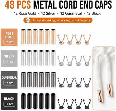Metal Cord End Caps, 48 Pcs, 7 mm, 4 Colors in Kuwait