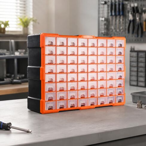 64-Compartment Parts Organizer Cabinet Versatile Freestanding Hardware Storage Cabinet with Pull-Out Drawers Compact for Garage, Crafting in Kuwait