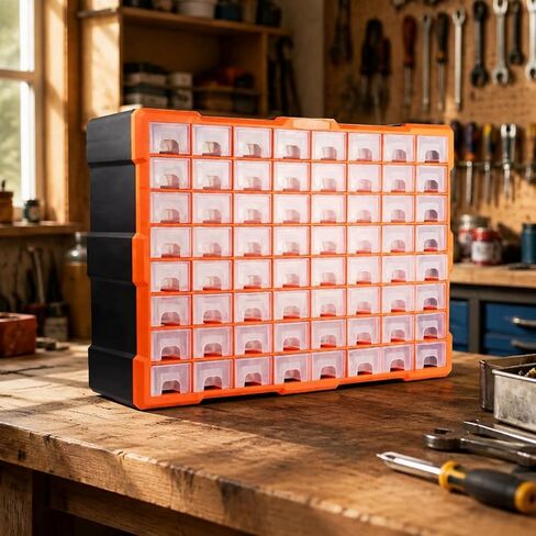 64-Compartment Parts Organizer Cabinet Versatile Freestanding Hardware Storage Cabinet with Pull-Out Drawers Compact for Garage, Crafting in Kuwait