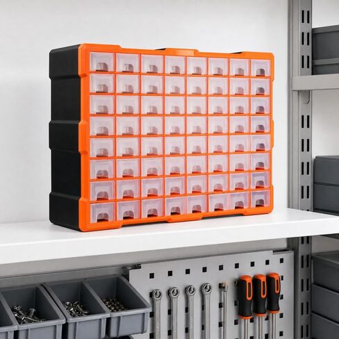 64-Compartment Parts Organizer Cabinet Versatile Freestanding Hardware Storage Cabinet with Pull-out Drawers Compact for Crafters in Saudi Arabia