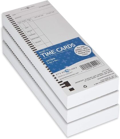 Pyramid Time System - Authentic Time Cards [44100-10PK3] for Pyramid 4000, 4000ProK, 4000HD, 5000 & 5000HD Series, Time Sheets for Auto Totaling Time Clocks (3.5 x 9 in) - 300 Time Cards - White in Kuwait