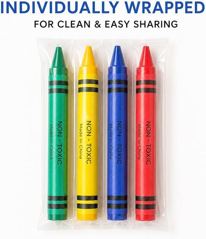 Bulk Crayon Packs for Kids, 100 Count – 25 Individually Wrapped Packs of 4 Non-Toxic Crayons for Party Favors, Restaurants, Classrooms & Goodie Bags in Kuwait