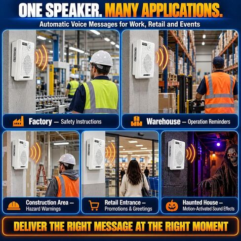 Wall Mount High Power Sensitive PIR Motion Sensor Voice Programmable Speaker Motion Sensor Sound Player with Audio Recordable for Halloween Haunted House/Shop/Factory/Home Safe Warning Voice Prompt in Kuwait