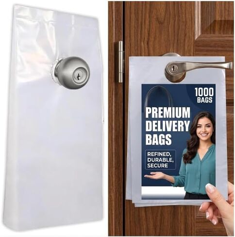 InfinitePack أكياس شماعات الباب لمقبض الباب، قسيمة ترويجية 6 × 12 حقيبة معلقة من البلاستيك الشفاف لأكياس مقابض الأبواب البريدية، 1.25 مل تحمي أكياس الصحف والأوساخ من المطر، 100 حقيبة قطرة للأدب in Kuwait