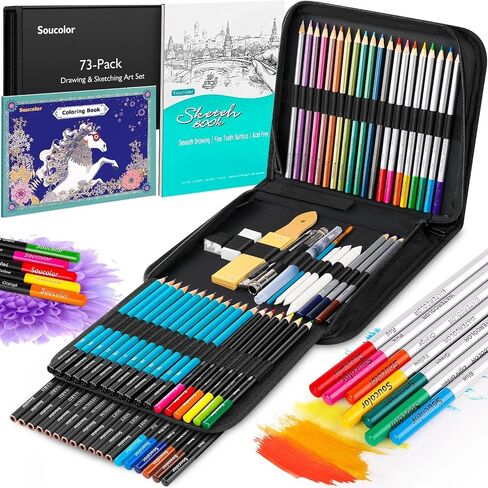 Soucolor 73Pcs Art Supplies Drawing Kit Sketch Pencils Set Adults Gift in Saudi Arabia