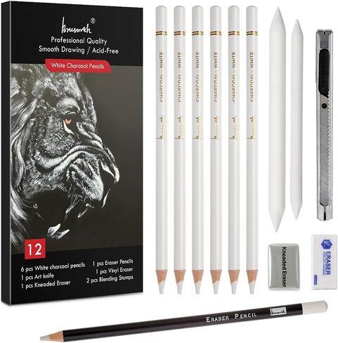 Brusarth Professional White Charcoal Pencils Set, 12 Piece in Kuwait
