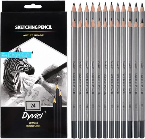 Dyvicl Professional Drawing Sketching Pencil Set - 12 Pieces Drawing Pencils 10B, 8B, 6B, 5B, 4B, 3B, 2B, B, HB, 2H, 4H, 6H Graphite Pencils for Kids, Beginners, Pro Artists in Saudi Arabia