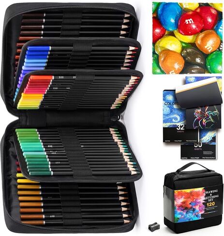 TMOL 120 Pack Colored Pencils for Adult Coloring Books, Soft Core Oil Based Color Pencils with Sketch Book, Color Book, Art Supplies with Zipper Case, Gifts for Adults, Artists, Professionals in Saudi Arabia