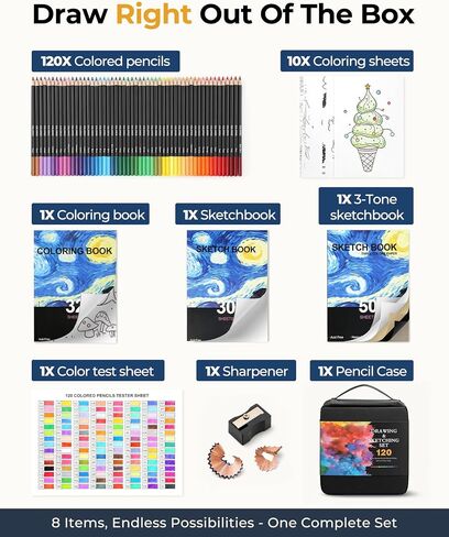 TMOL 120 Pack Colored Pencils for Adult Coloring Books, Soft Core Oil Based Color Pencils with Sketch Book, Color Book, Art Supplies with Zipper Case, Gifts for Adults, Artists, Professionals in Saudi Arabia