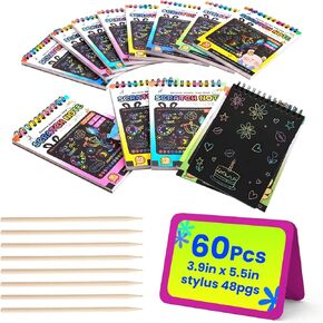 Cotkkstt 48 Pack Scratch Art Party Favors for Students, Rainbow Scratch Notebooks (10 Pages Each), Birthday Goodie Bag Stuffers,Classroom Prizes Bulk Craft Supplies Return Gifts for Classmate in Kuwait