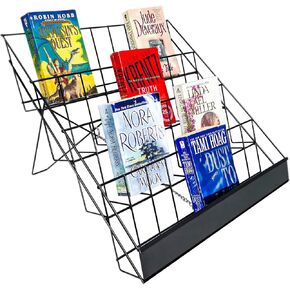 FixtureDisplays® 4-Tiered 18" Wire Display Rack Literature Brochure Magazine Stand Book Tabletop Rack, 2.5" Deep Open Shelves 11936-2BLACK in Saudi Arabia