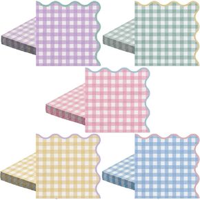 Party Paper Napkins, Scalloped Pastel Carnival Mix Luncheon Napkins, 3 Designs, 3-Ply, 100-Sheets, 6.5 x 6.5 Inches in Kuwait
