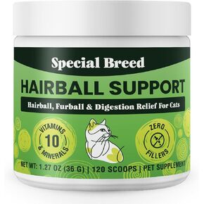 Special Breed Hairball Support for Cats - 10 Super Ingredients for Hairball Relief, Digestive Support & Healthy Skin - No Fillers - Psyllium, Pumpkin, Omega-3s & More - 120 Scoops in Saudi Arabia