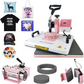 BetterSub Combo 5 in 1 12‘’ x15‘’ Heat Press Machine for T-Shirt 20/30oz Tumbler Heat Press Hat Plate Cap Printing Heat Transfer Digital Industrial-Quality Sublimation Machine 360 Degree Swivel Pink in Saudi Arabia