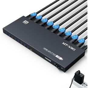 ام تي - فيكي موزع HDMI 4K 1x8 1 في 8 مخارج و8 منافذ HDMI يعمل بالطاقة ومخرجات شاشة متعددة ثلاثية الابعاد 4Kx2K@30Hz لجهاز العرض وتلفزيون HD in Kuwait