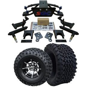 طقم رفع تعليق ذراع مزدوج عالي التحمل مقاس 6 بوصات من Hardcore Parts لعربة الجولف السابقة لنادي السيارات (2004+) مع عجلات "مصاص دماء" سوداء مقاس 10 بوصات وإطارات لجميع التضاريس مقاس 22 بوصة × 11 بوصة - 10 بوصة من DOT in Kuwait