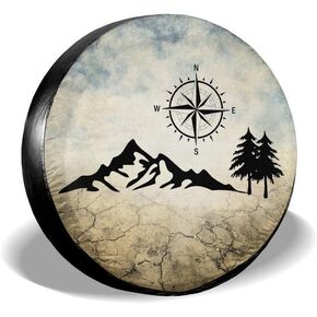 Cozipink Nature Mountain Compass غطاء الإطارات الاحتياطية واقيات العجلات المقاومة للطقس عالمية للمقطورة Rv SUV Truck Camper Travel Trailer 14" 15" 16" 17" in Kuwait
