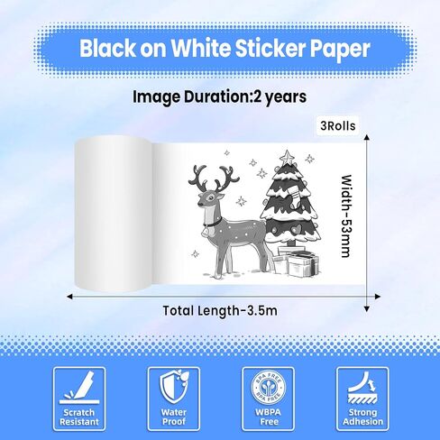 Phomemo White Self-Adhesive Thermal Paper, 4.3" Sticker Paper for Phomemo M04S/M04AS/M832/M834/M835 Bluetooth Thermal Printer, Black on White, 107mm x 3.5m, 3 Rolls in Kuwait