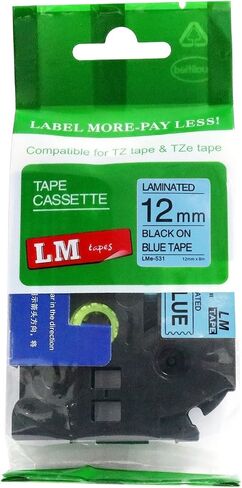 Premium 1/2" (12mm) Black on Blue Compatible TZe P-touch Tape for use with Brother PT-D410BT, PTD410BT, PT-D410BTVP, PTD410BTVP Label Maker includes tape size/color guide. in Kuwait