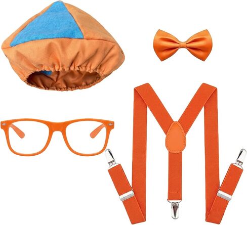 CZFDHP 4Pcs Blue and Orange Costume Accessories, Halloween Costume Party Outfit, Engineer Hat with Bow Tie, Suspenders and Glasses in Saudi Arabia