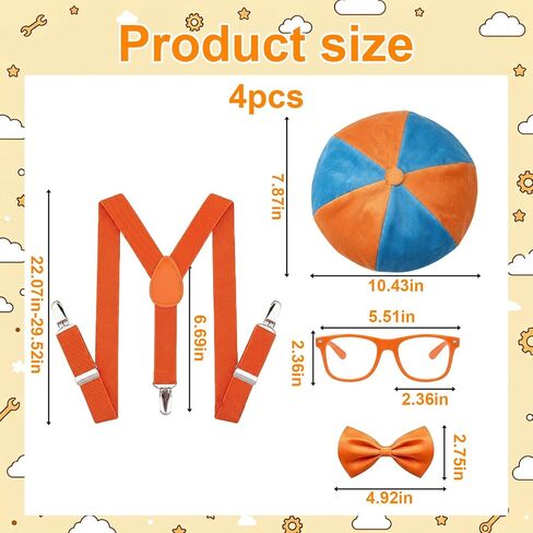 CZFDHP 4Pcs Blue and Orange Costume Accessories, Halloween Costume Party Outfit, Engineer Hat with Bow Tie, Suspenders and Glasses in Saudi Arabia