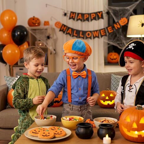 CZFDHP 4Pcs Blue and Orange Costume Accessories, Halloween Costume Party Outfit, Engineer Hat with Bow Tie, Suspenders and Glasses in Saudi Arabia