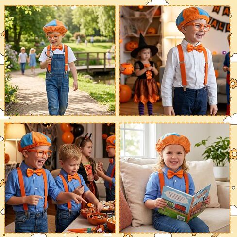 CZFDHP 4Pcs Blue and Orange Costume Accessories, Halloween Costume Party Outfit, Engineer Hat with Bow Tie, Suspenders and Glasses in Saudi Arabia