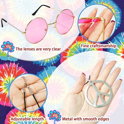 Bvrbaory Hippie Accessories for Men,4 Pcs Retro Hippie Costume Set with Hippie Wig,Sunglasses,Peace Necklace and Headband,60s 70s Disco Style,80s Retro Party,Halloween Fancy Dress in Kuwait