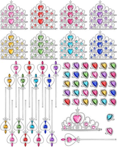 Yingzhao 96 Pcs Princess Pretend Jewelry Toy Plastic Tiara Crown Wand Set Costume Dress up Girls Favors in Kuwait