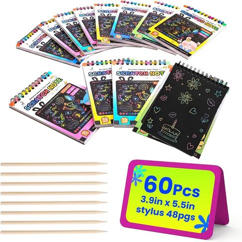 Cotkkstt 48 Pack Scratch Art Party Favors for Students, Rainbow Scratch Notebooks (10 Pages Each), Birthday Goodie Bag Stuffers,Classroom Prizes Bulk Craft Supplies Return Gifts for Classmate in Kuwait