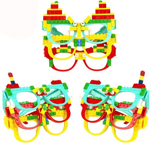 Woby Party Favor for Kids Gift Building Block Glasses DIY Stacking Block Bricks Party Glasses Toys Party Supplies Decorations for Birthday Christmas Carnival 9 Pcs in Kuwait