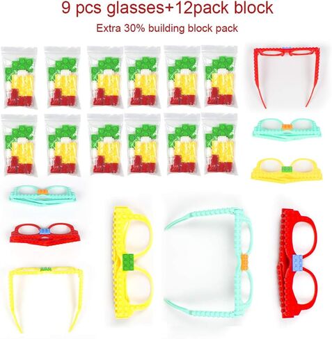 Woby Party Favor for Kids Gift Building Block Glasses DIY Stacking Block Bricks Party Glasses Toys Party Supplies Decorations for Birthday Christmas Carnival 9 Pcs in Kuwait