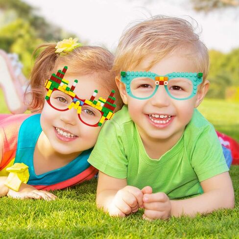 Woby Party Favor for Kids Gift Building Block Glasses DIY Stacking Block Bricks Party Glasses Toys Party Supplies Decorations for Birthday Christmas Carnival 9 Pcs in Kuwait