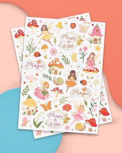 xo, Fetti 84pc Woodland Fairy Temporary Tattoos - Foil Styles | Magical Princess Birthday Supplies, Forest Baby Shower Decorations, Girls Garden Accessory in Kuwait