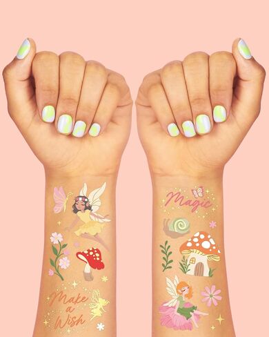 xo, Fetti 84pc Woodland Fairy Temporary Tattoos - Foil Styles | Magical Princess Birthday Supplies, Forest Baby Shower Decorations, Girls Garden Accessory in Kuwait