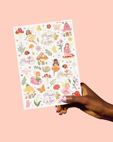 xo, Fetti 84pc Woodland Fairy Temporary Tattoos - Foil Styles | Magical Princess Birthday Supplies, Forest Baby Shower Decorations, Girls Garden Accessory in Kuwait