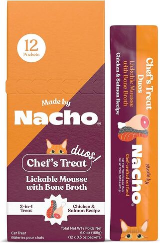 Made by Nacho Digestive Mousse Sachets, Lickable Cat Treats, 12 Count with Bone Broth, 0.5 oz, No Grains, Corn, Wheat or Soy in Saudi Arabia