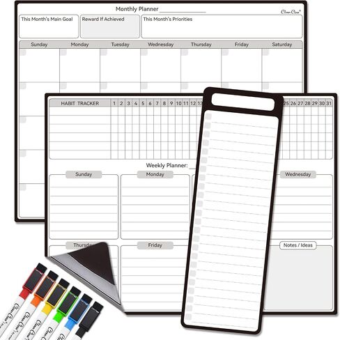 Magnetic Dry Erase Weekly Calendar - 10"x12" Weekly Dry Erase Calendar for Fridge - 6 Extra Fine Point Markers Included - Shipped Flat in Kuwait