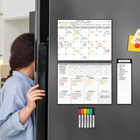Magnetic Dry Erase Weekly Calendar - 10"x12" Weekly Dry Erase Calendar for Fridge - 6 Extra Fine Point Markers Included - Shipped Flat in Kuwait