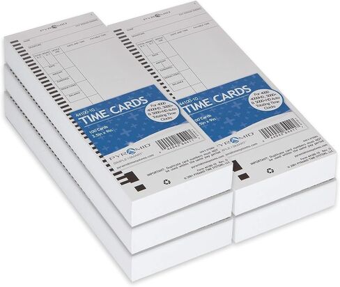 Pyramid Time System - Authentic Time Cards [44100-10PK5] for Pyramid 4000, 4000ProK, 4000HD, 5000 & 5000HD Series, Time Sheets for Auto Totaling Time Clocks (3.5 x 9 in) - 500 Time Cards - White in Kuwait